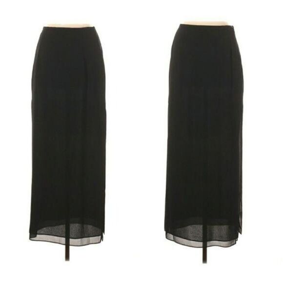 Vintage 80's JS Collections Formal Double Slitted Layered Maxi Skirt Black Sz 8 - Picture 1 of 15
